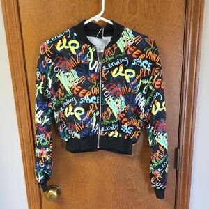 Colorful Graffiti Print Bomber Jacket XS